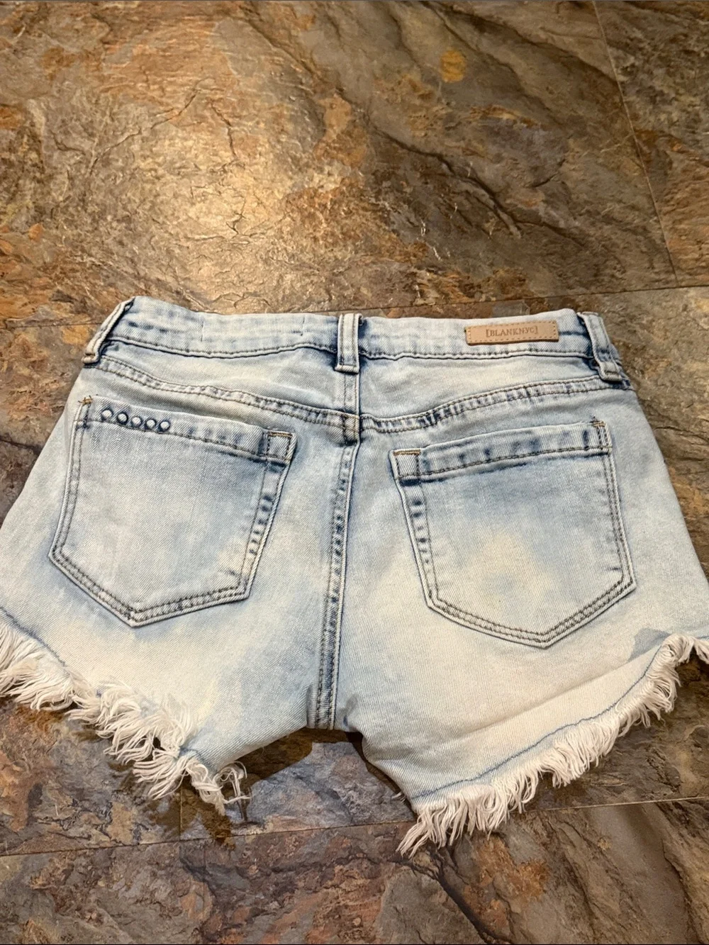 Blank NYC Light Blue Frayed Hem Denim Shorts